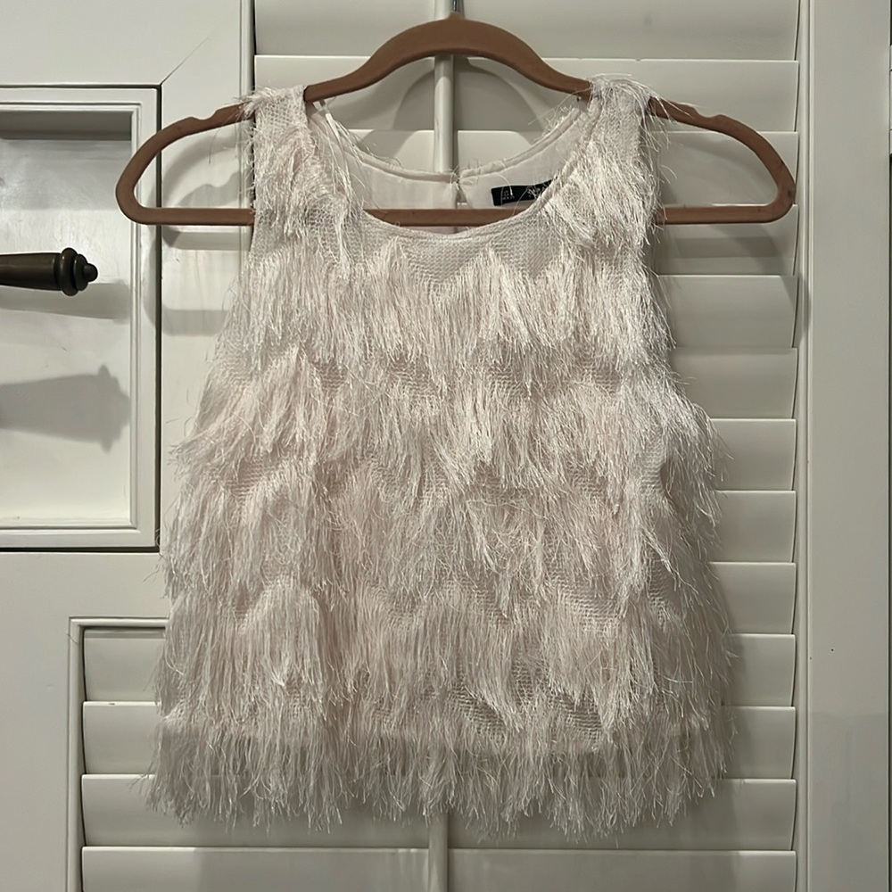 Zara white fringe tassle tank top